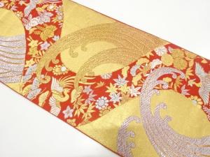 アンティーク　荒波に鳳凰・草花模様織り出し袋帯（着用可）